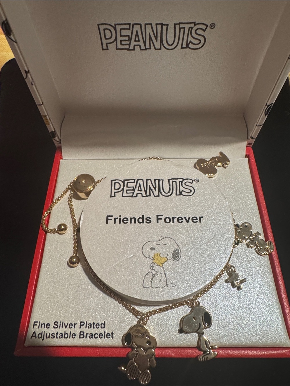 Peanuts Snoopy Woodstock Friends Forever Silver Plated Charm Bracelet NIB Gift